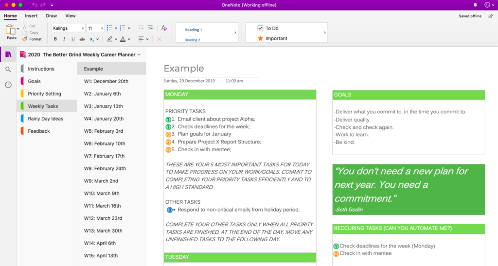OneNote Planner Template For Professionals The Better Grind
