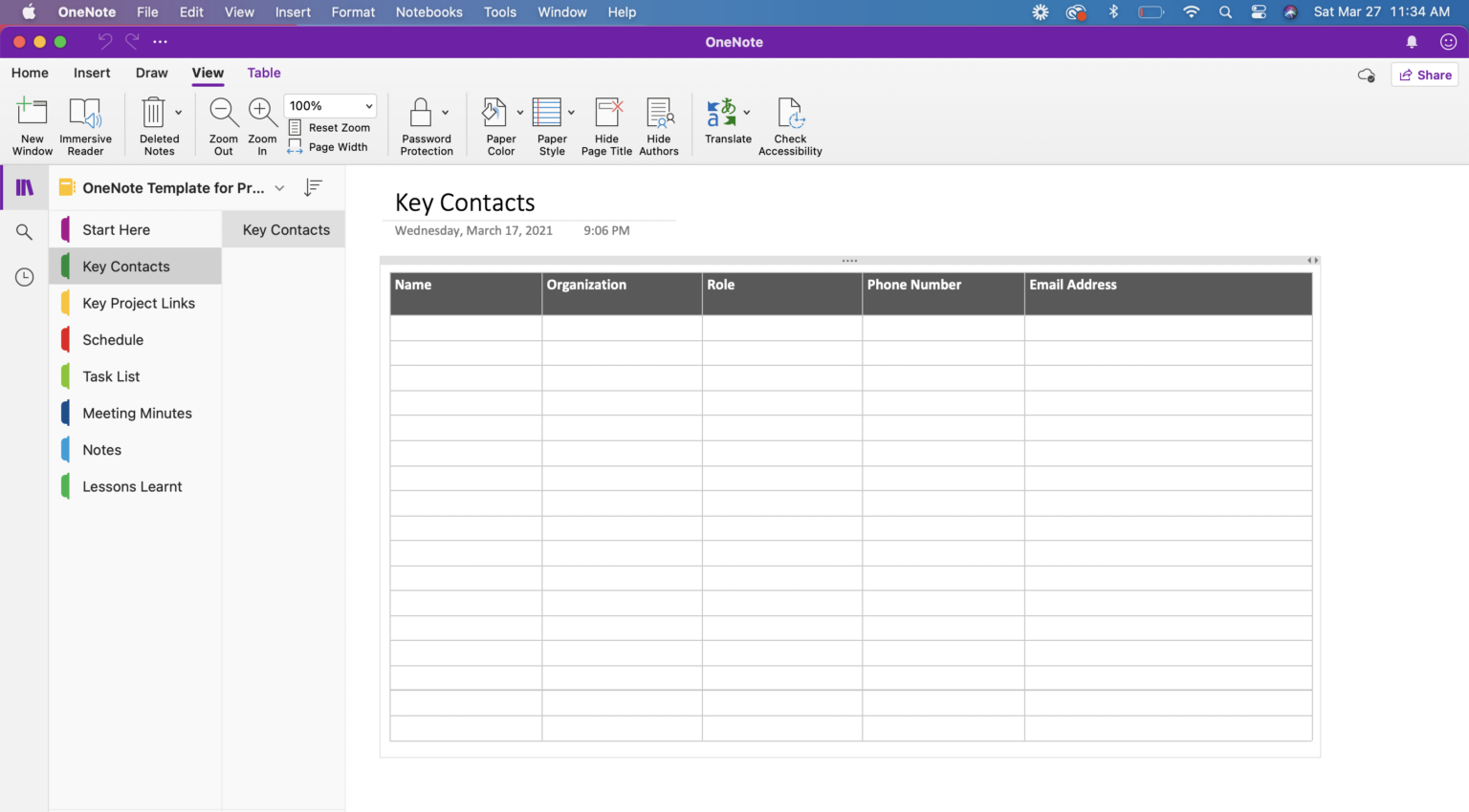onenote project management notebook