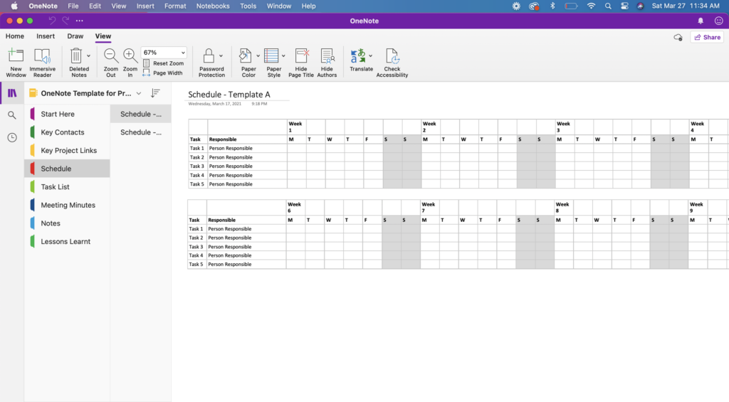 Onenote for project management templates nraen