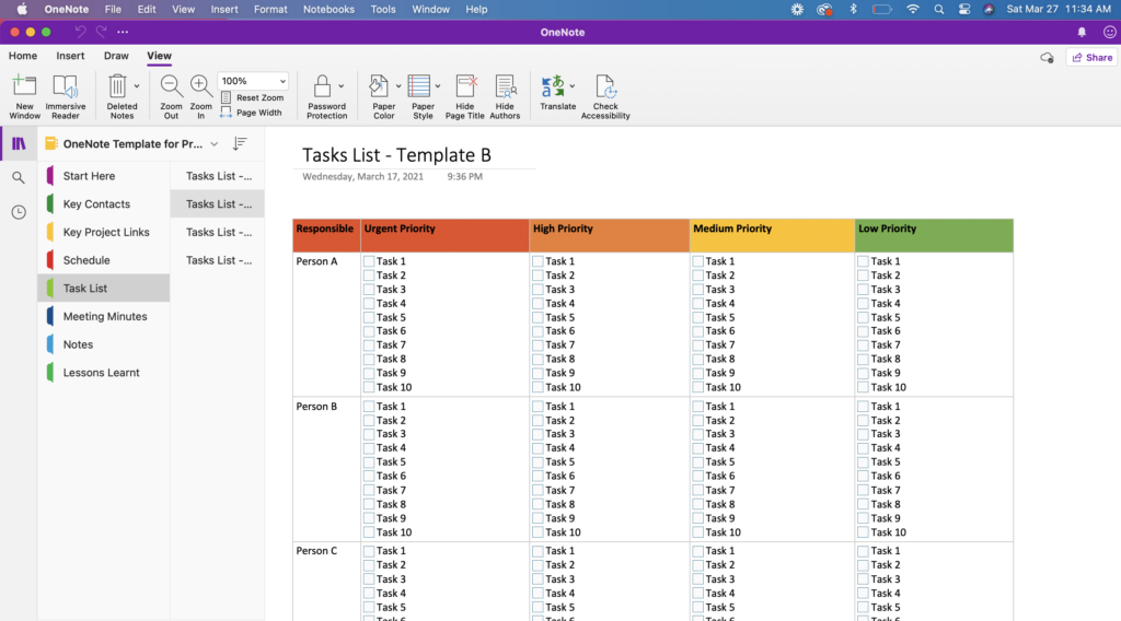 Onenote For Project Management Templates Acabyte