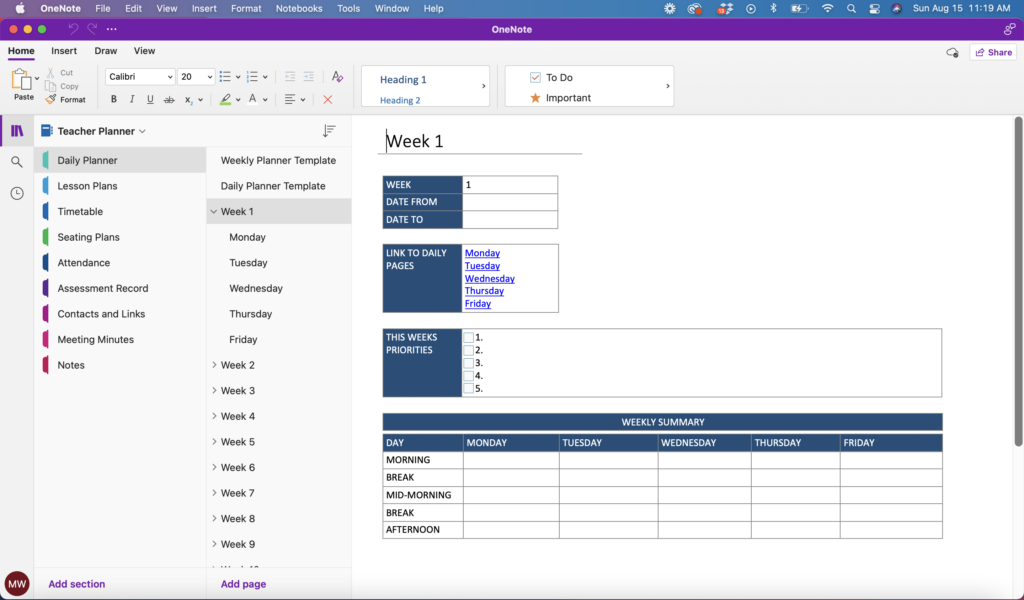 onenote template download free