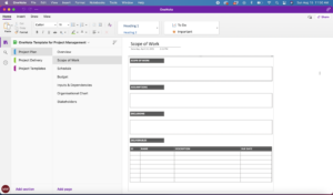 project planning in onenote